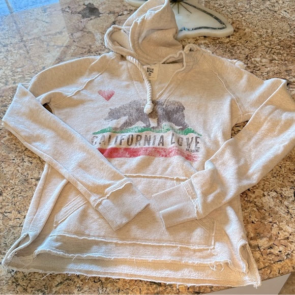Billabong Women's Cream Pull On Graphic Hoodie Front Pockets Size Small GUC - Picture 3 of 5